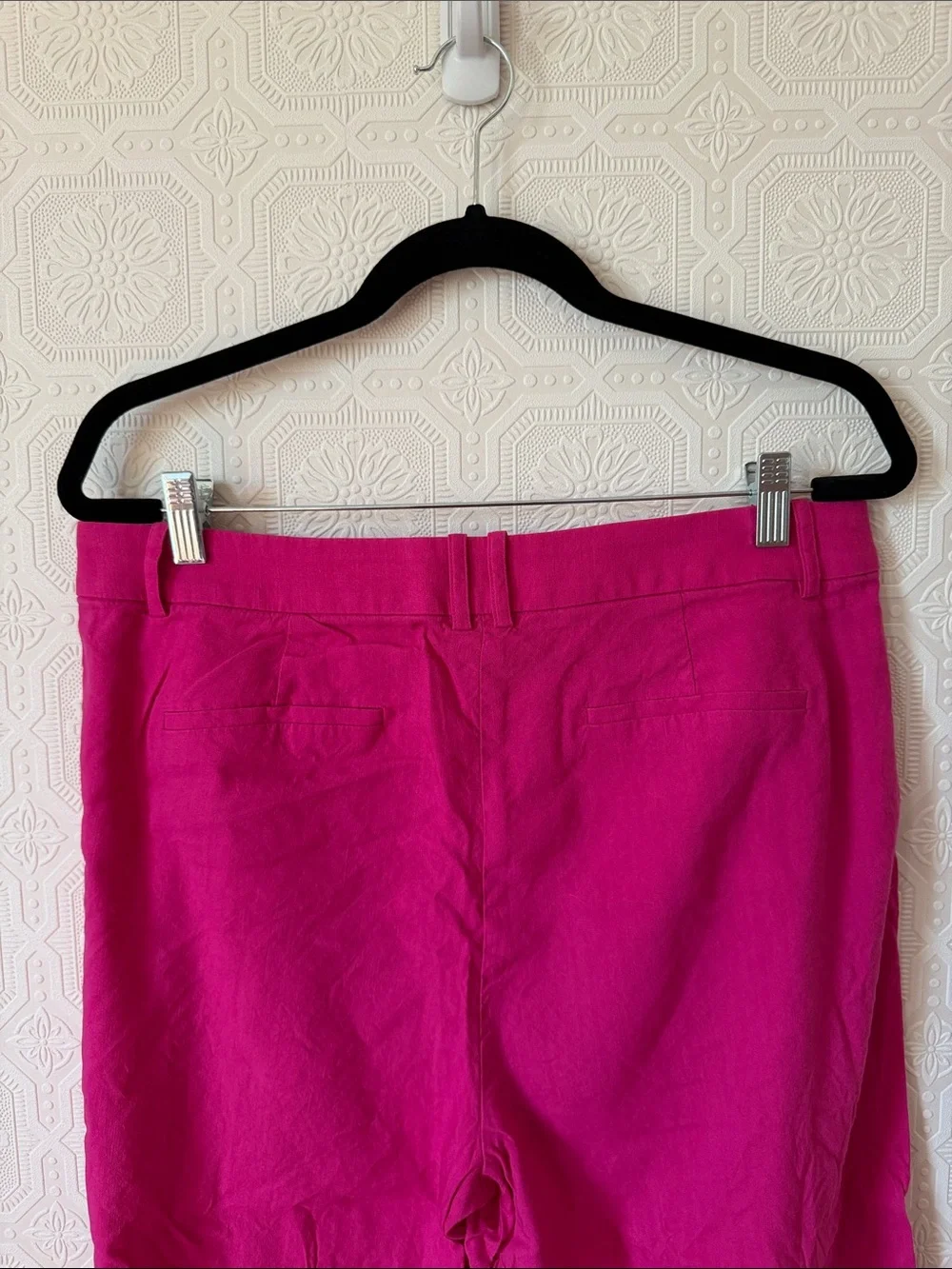 J. Crew Bright Pink High-Rise Straight Trousers Linen Blend Size 12